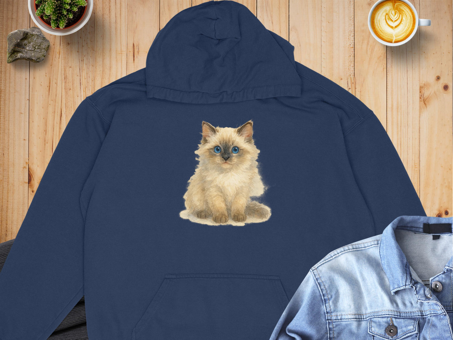 Fluffy Blue Eyed Cat Graphic Design Hoodie product type