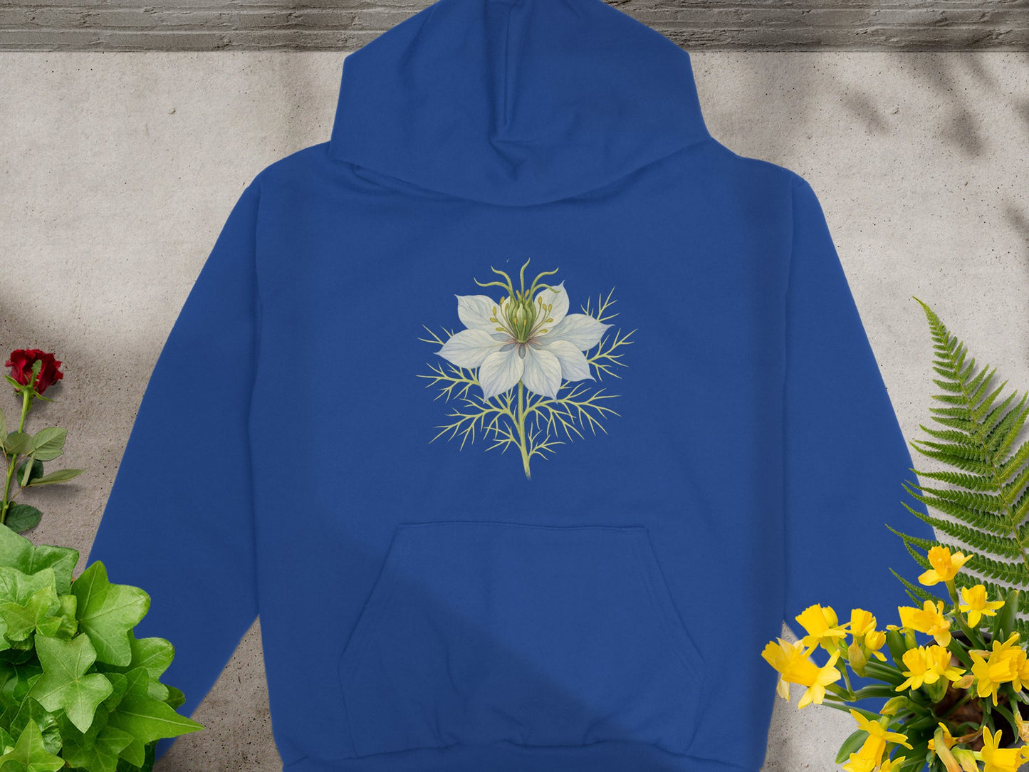 Blue Hoodie with White Floral Design product type
