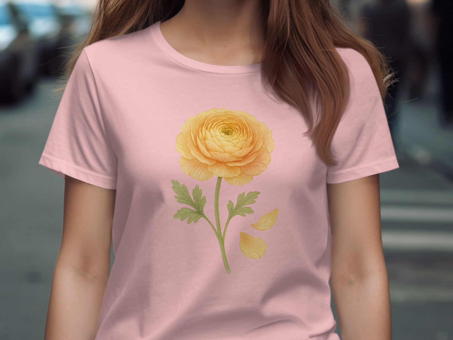Yellow Flower Print on Pink Tee Shirt product type