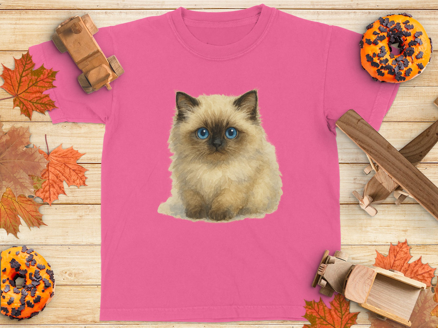 Cute Fluffy Blue-eyed Kitten on Pink T-shirt product