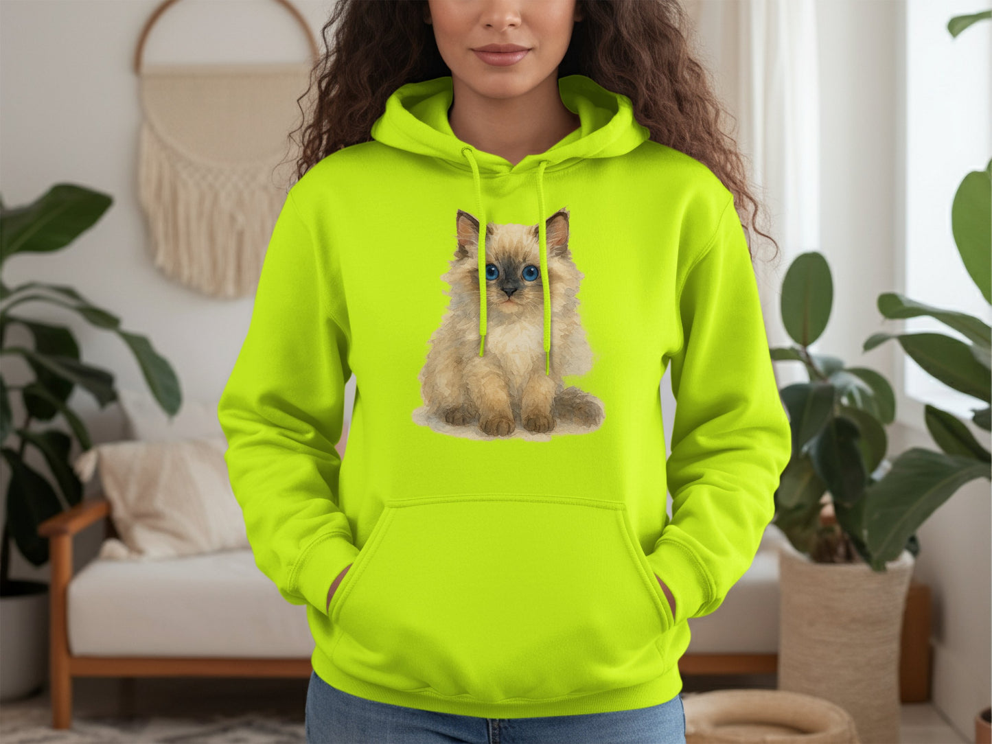 Adorable Fluffy Kitten Design Bright Green Hoodie product
