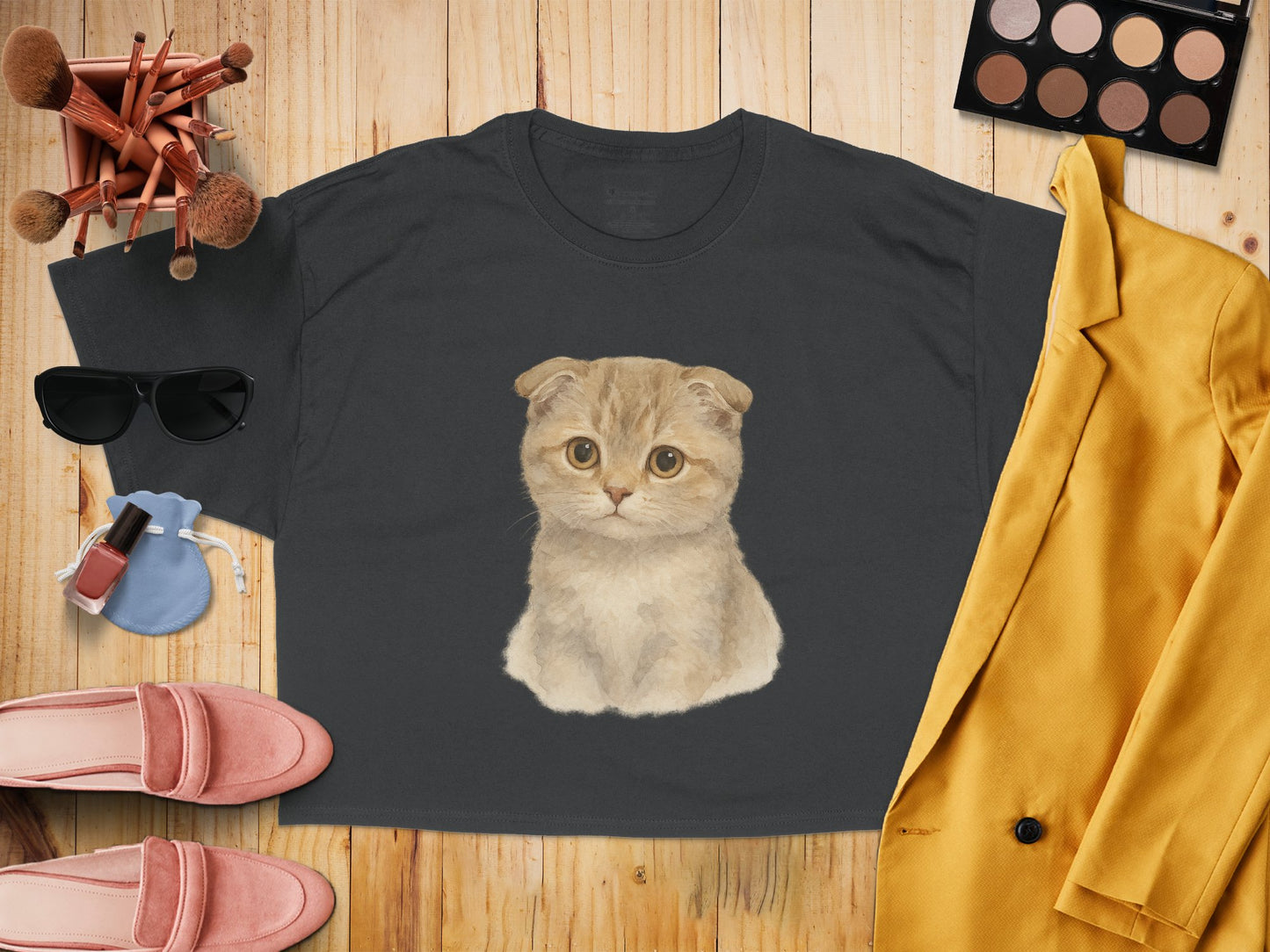 Adorable Kitten Design Black T-Shirt product