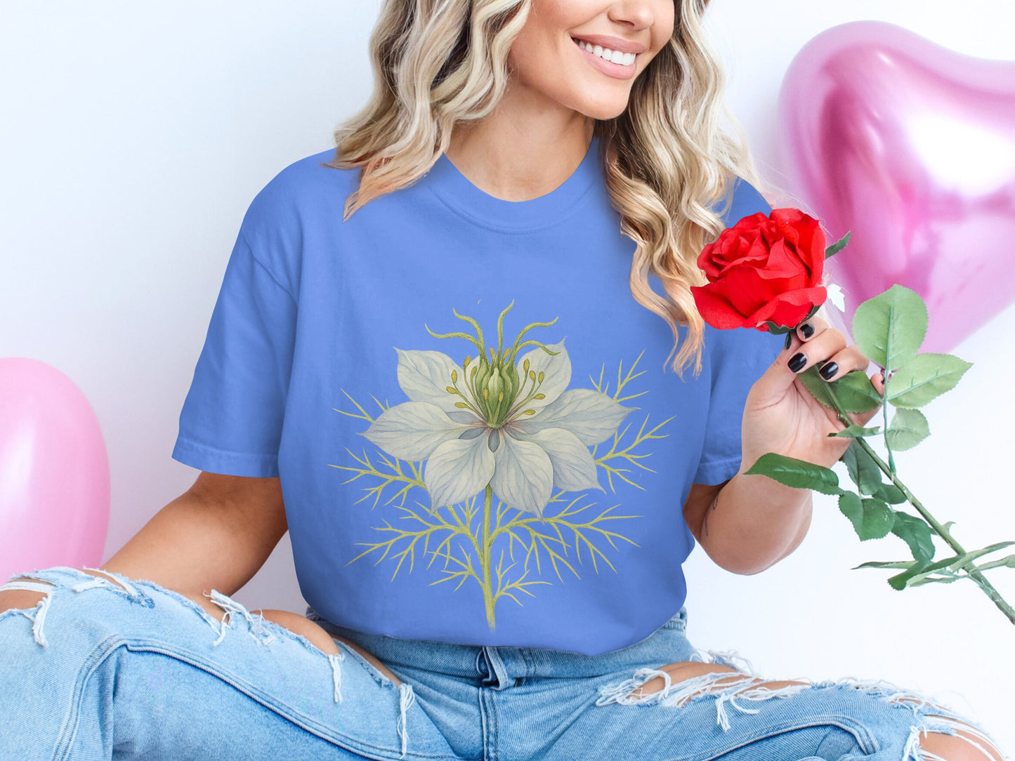 Beautiful Blue Floral T-Shirt Shirt with Unique Design product