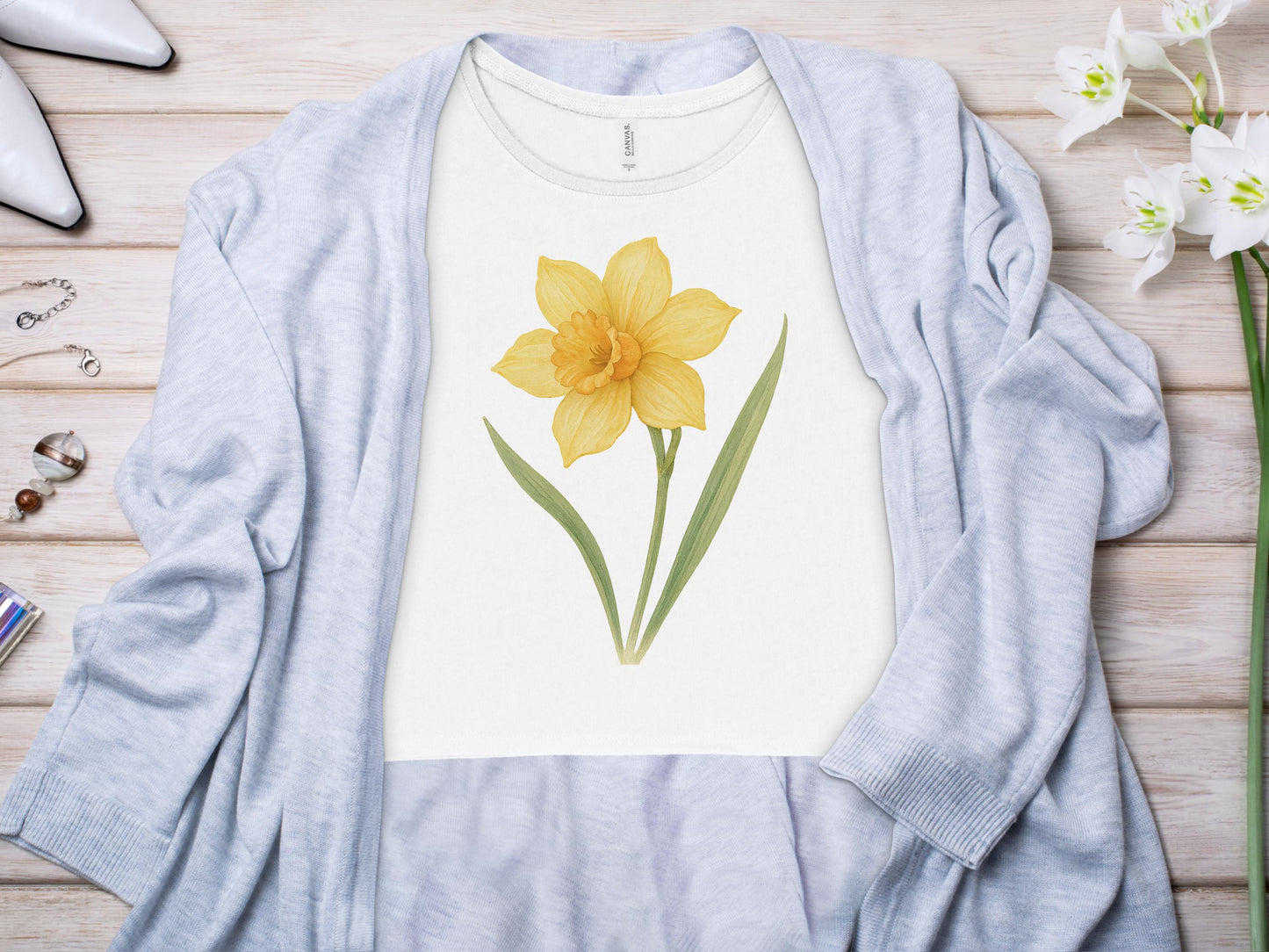 Yellow Flower Art on Casual White Apparel product type