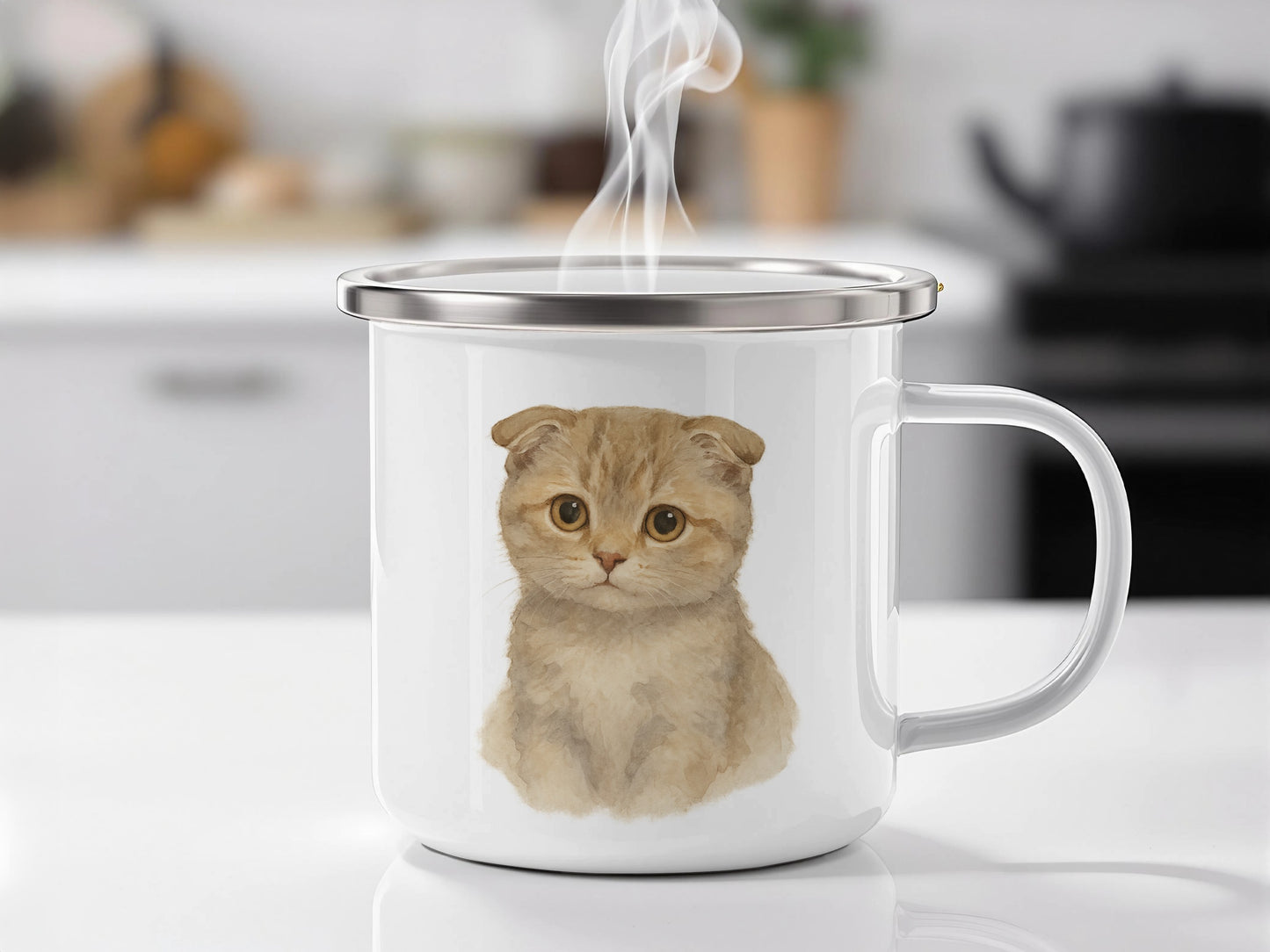 Cute Scottish Fold Cat Print on White Mug product
