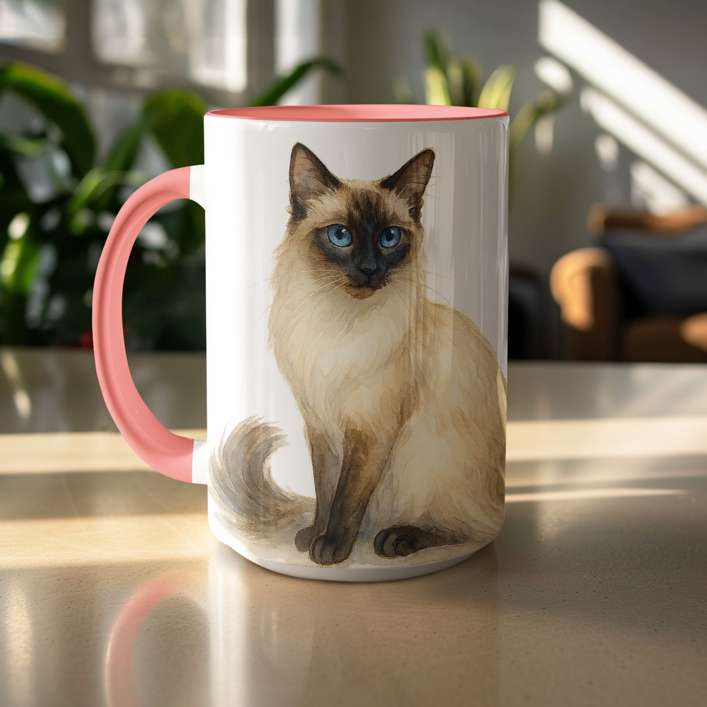 Cat Print Mug With Pink Handle Coffee Mug Product