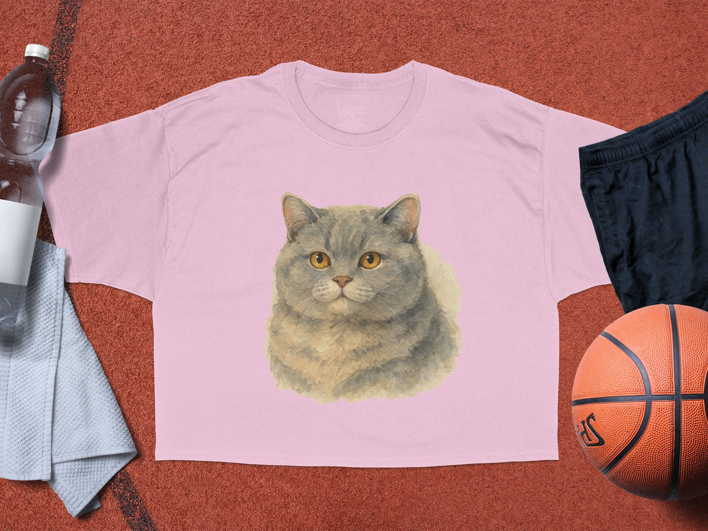 Cute Gray Cat Illustration on Pink T-Shirt product type