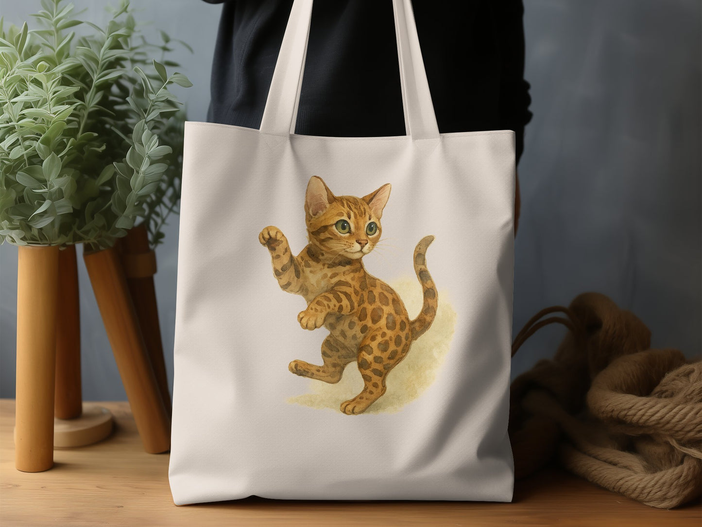 Adorable Playful Kitten Illustrated Tote Bag product