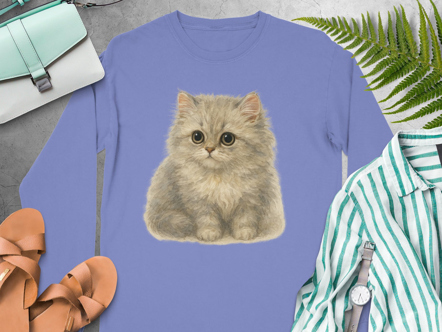 Adorable Fluffy Kitten Design Long Sleeve Shirt product