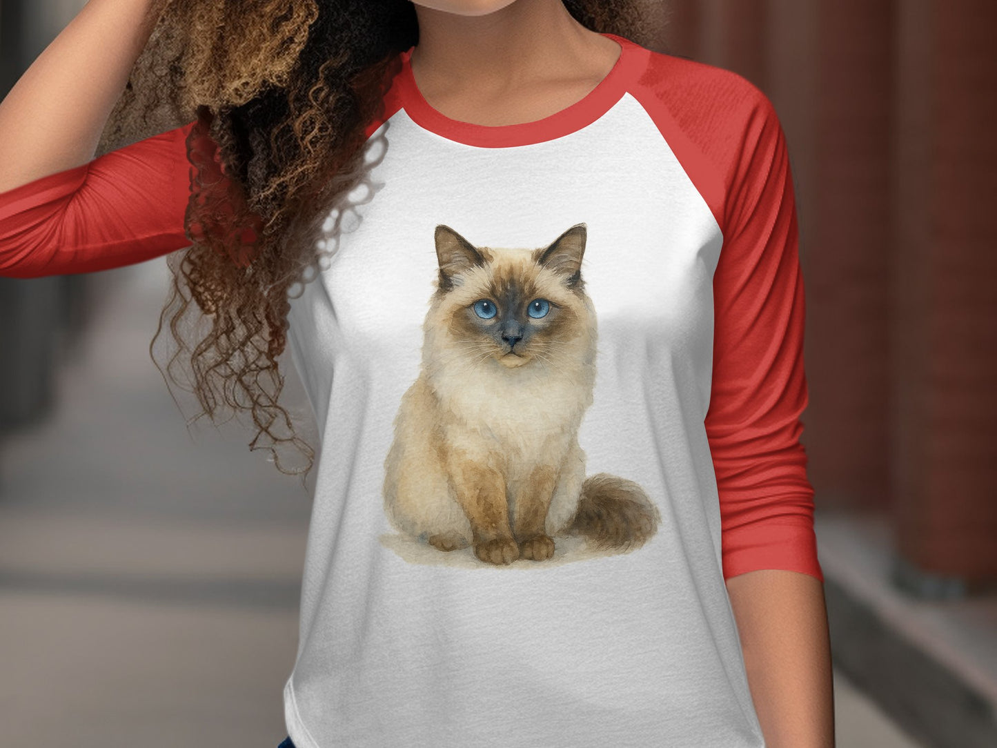 Cute Siamese Cat Print on Casual Raglan Shirt product type