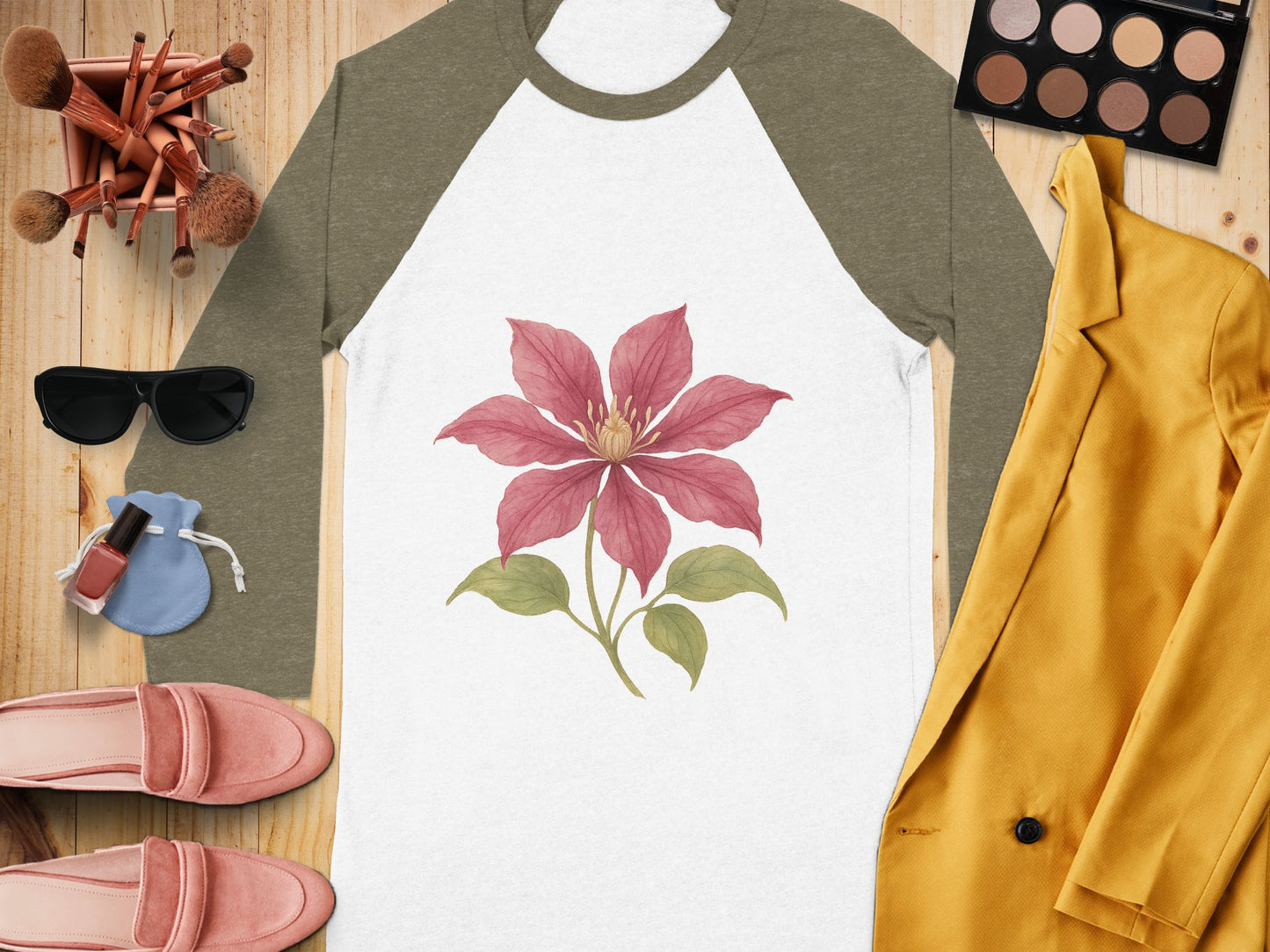 Floral Baseball Tee with Pink Bloom Design product type
