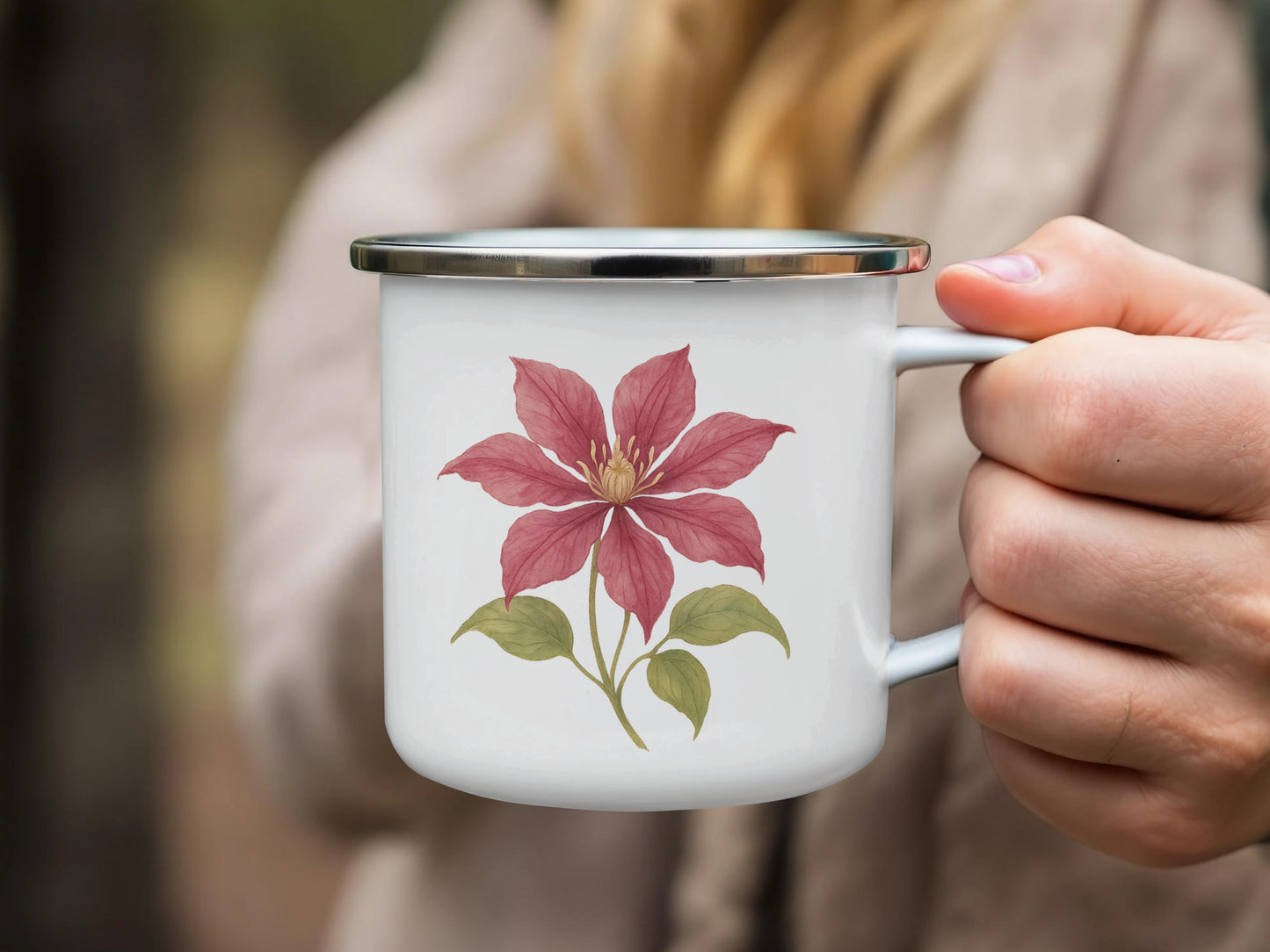 Floral Print White Mug with Pink Flower product type