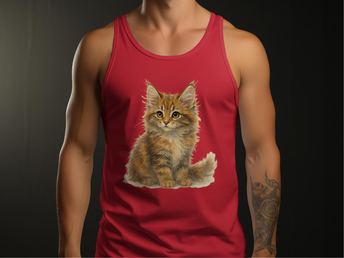 Cute Kitten Art on Red Tank Top product type