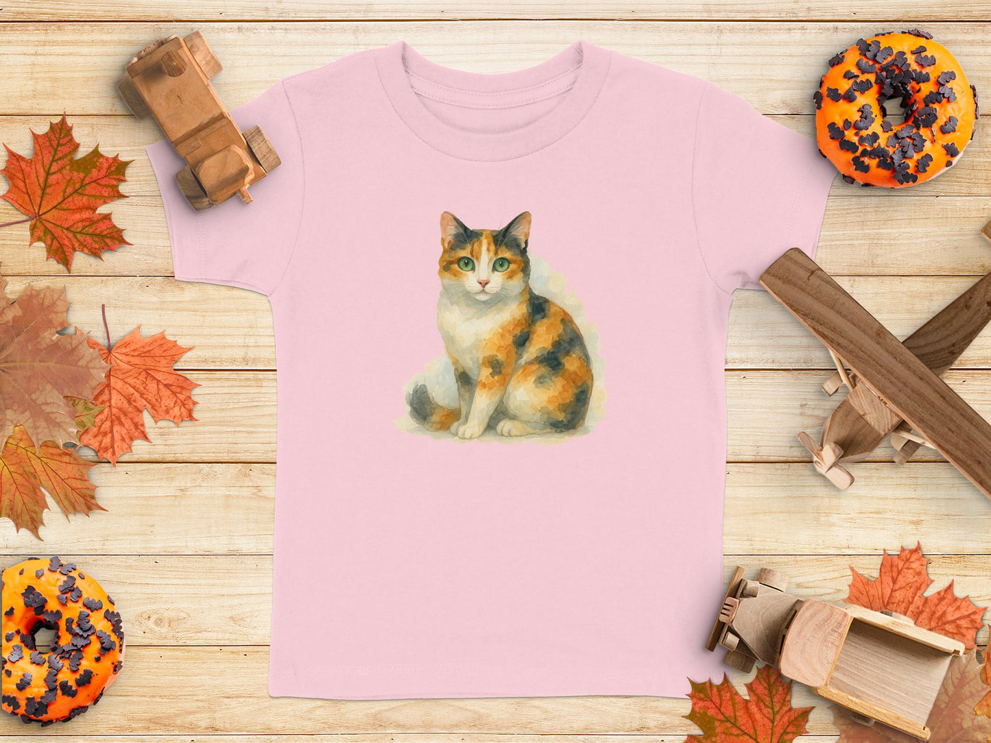 Adorable Calico Cat Print T-Shirt for Youth Apparel product type