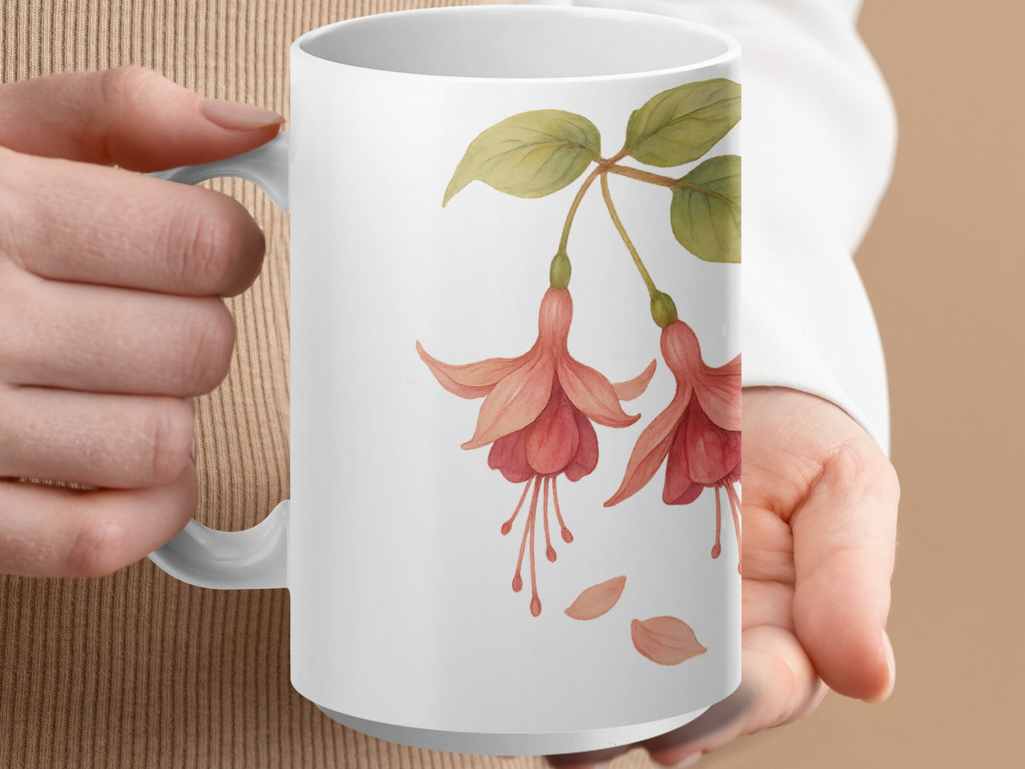 Beautiful Floral Design White Ceramic Mug product