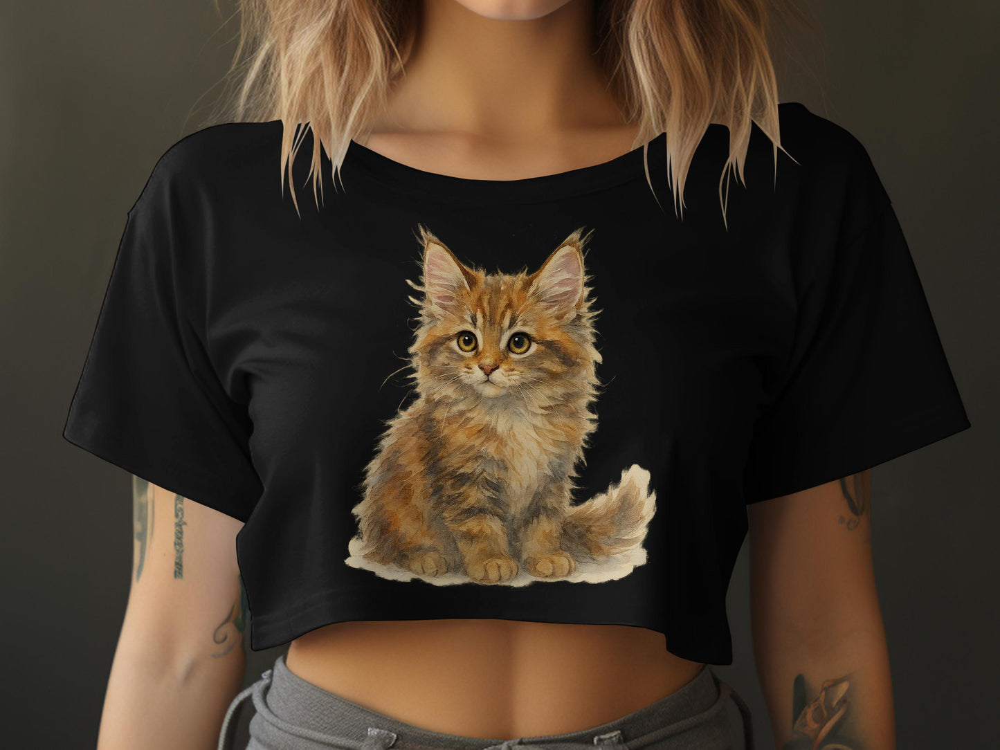 Cute Kitten Print Women's Crop Top Product Type