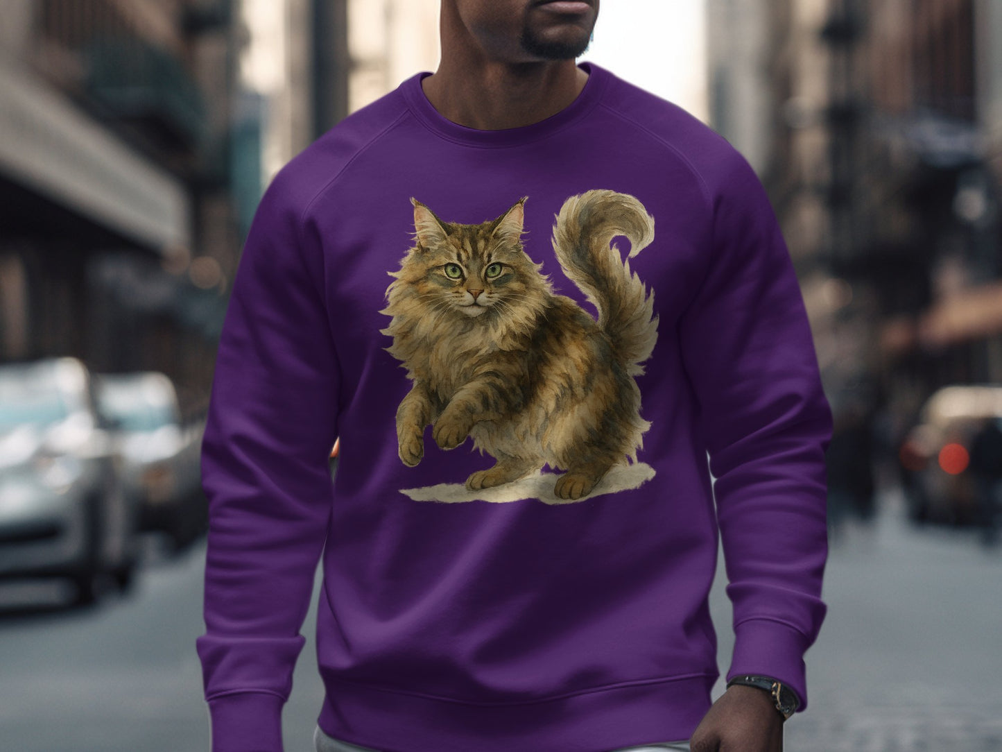Majestic Cat Print on Purple Crewneck Sweatshirt product type