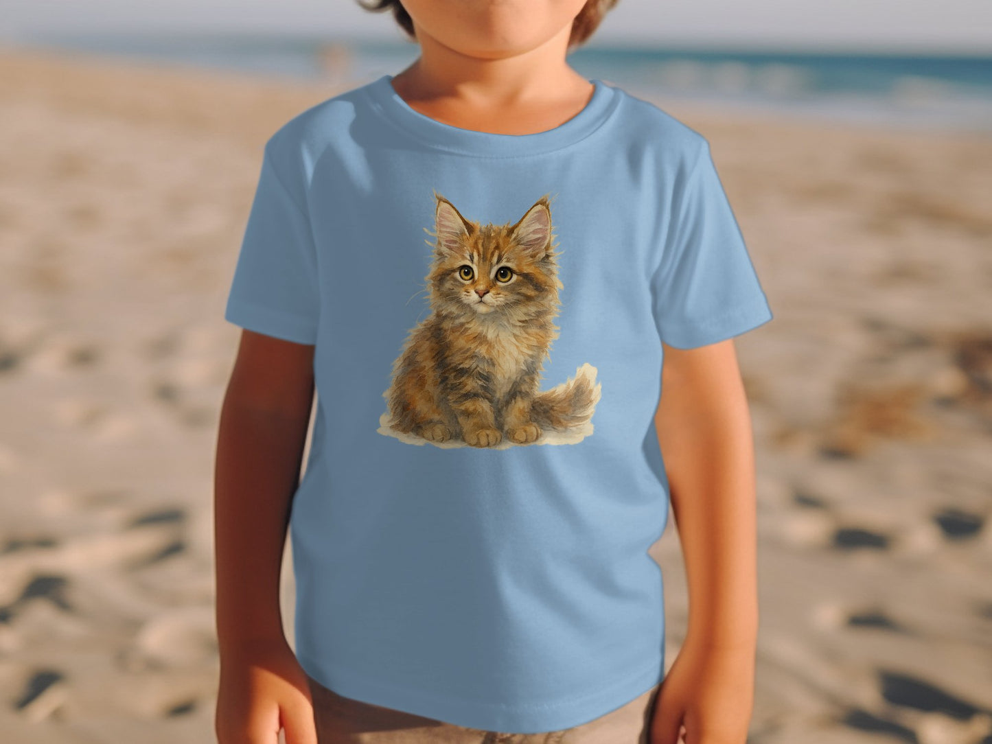 Adorable Kitten Print Light Blue Kids T-Shirt product type