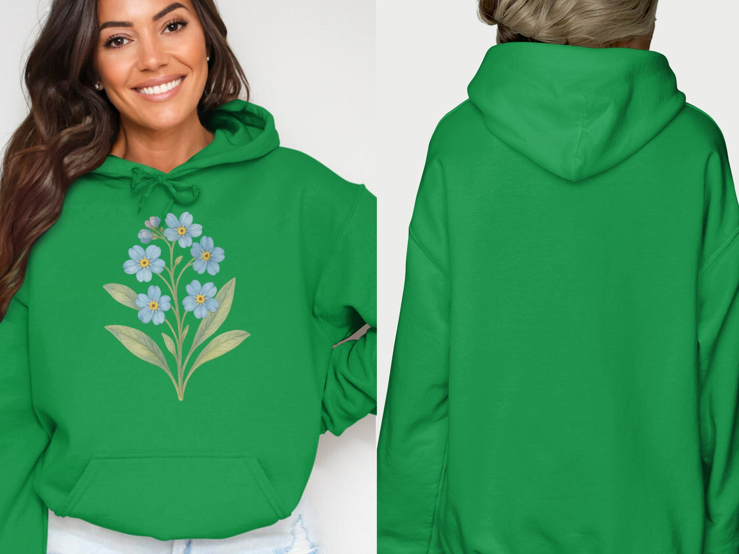Green Hoodie with Floral Design Comfortable product