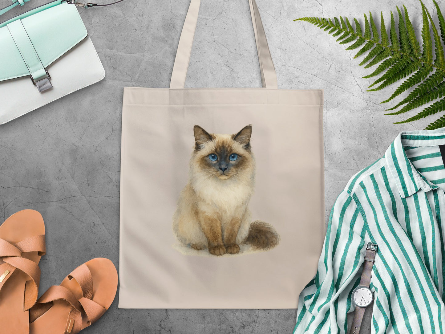 Blue Eyed Cat Print Design on Tote Bag Product