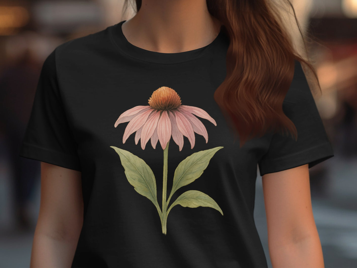 Stylish Black T-Shirt with Delicate Flower Design product type
