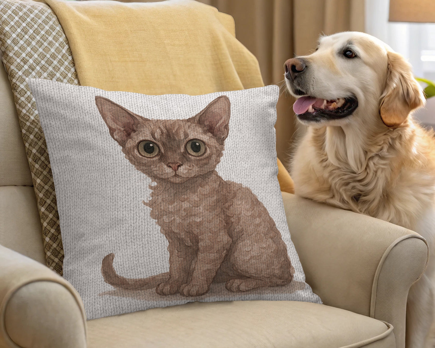 Adorable Cat and Happy Dog Printed Couch Pillow product