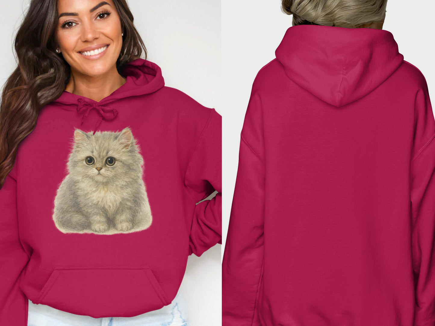 Cute Fluffy Kitten Print Hoodie for Pet Lovers product