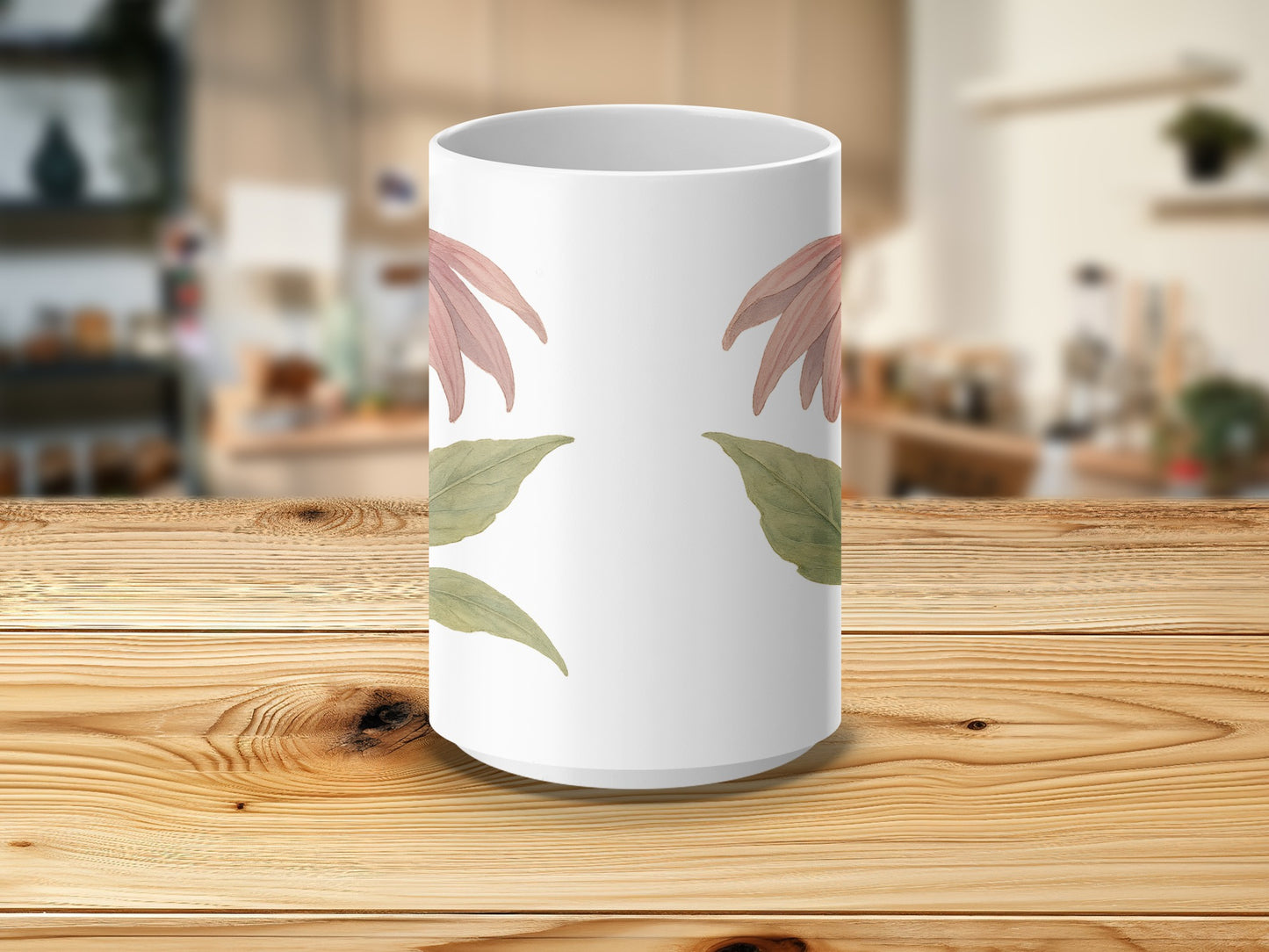 Elegant Pink Flower Design on White Mug product type