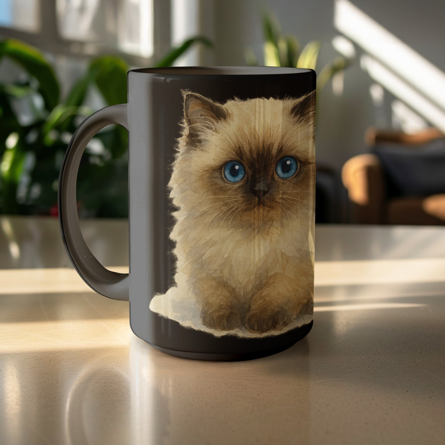 Adorable Fluffy Cat with Blue Eyes Printed Mug product type