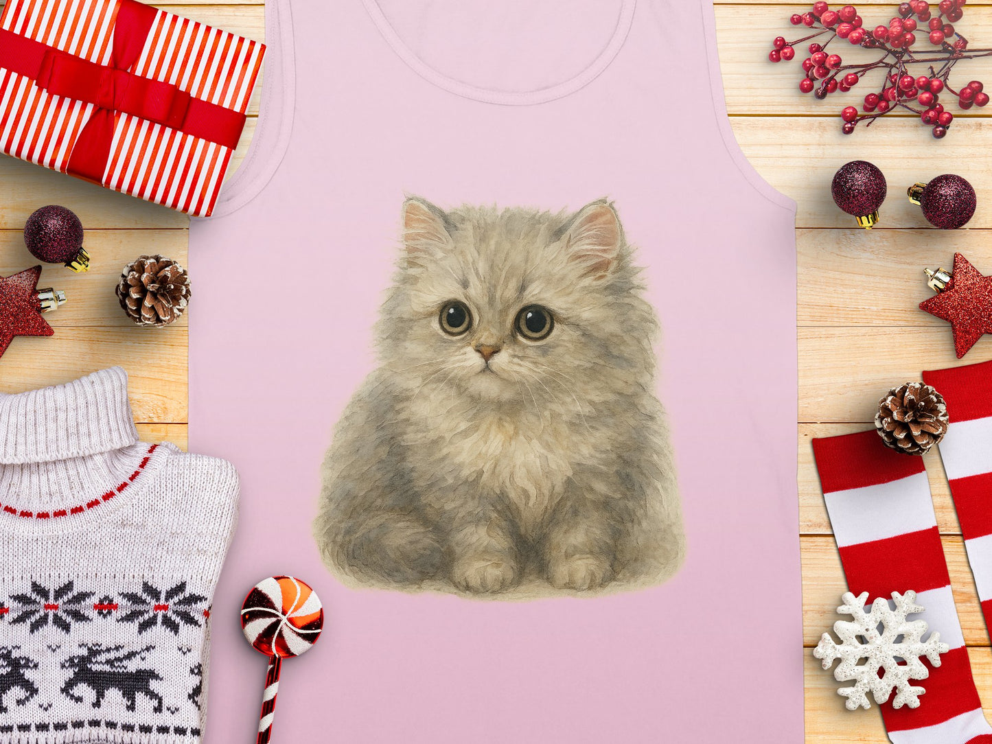 Cute Holiday Kitten Print Tank Top product type
