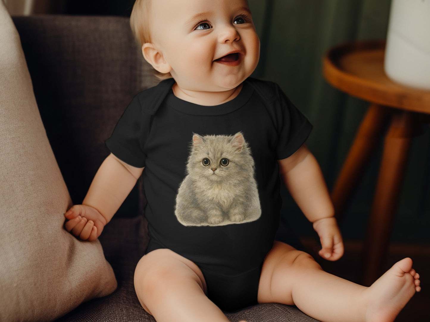Adorable Kitten Print Black Baby Onesie product type