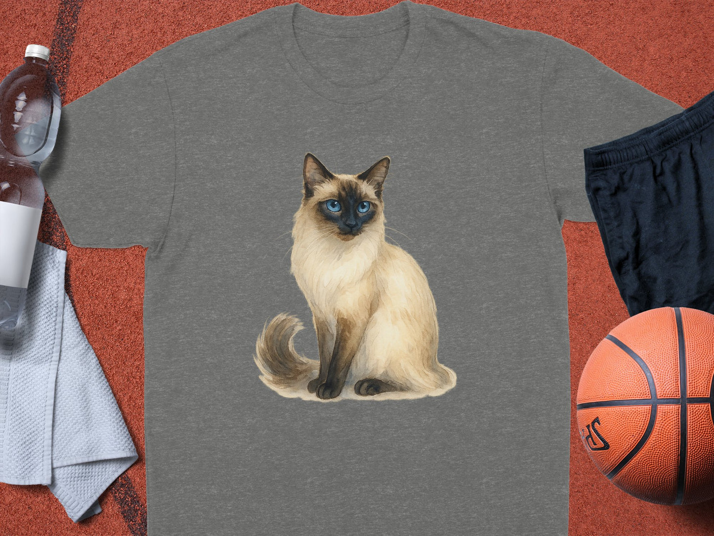 Siamese Cat Print on Gray Graphic T Shirt product type