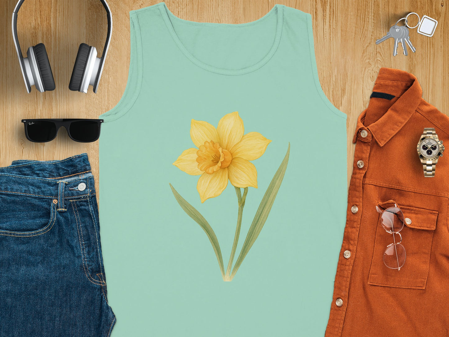 Daffodil Flower Graphic on Mint Green Tank Top product type