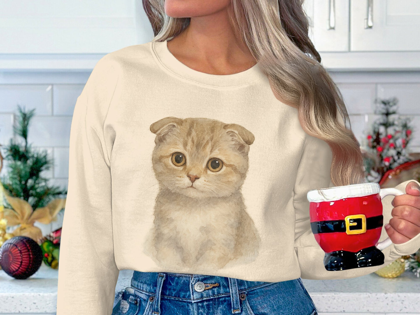Cute Kitten Print Long Sleeve Sweatshirt product type