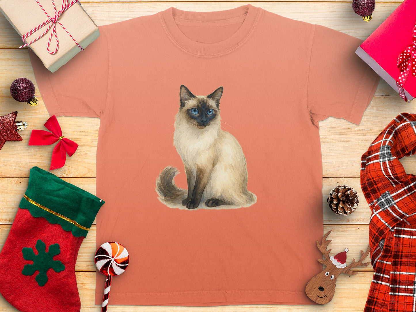 Siamese Cat Print Kids Festive Holiday T-shirt product