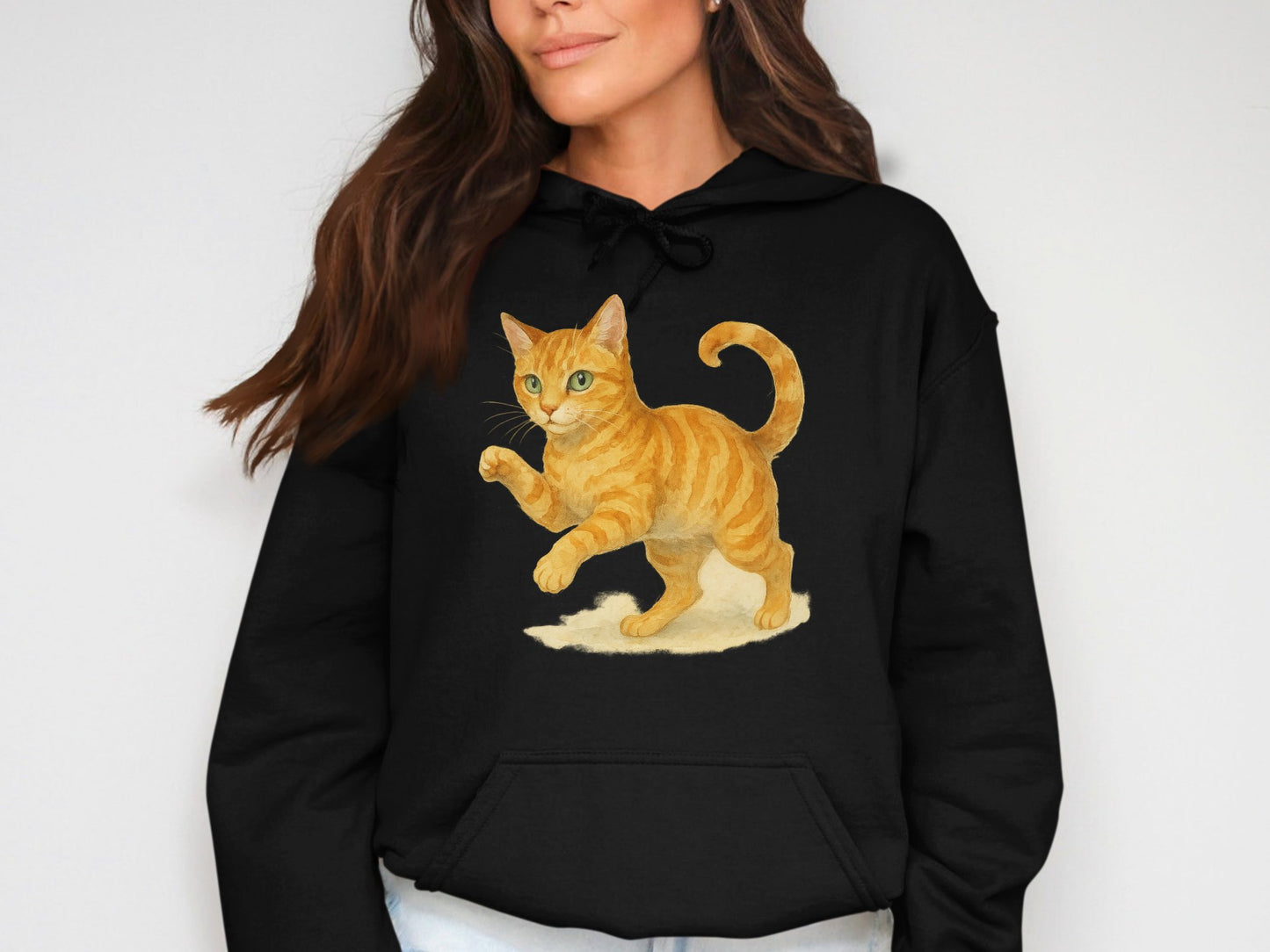 Playful Orange Cat Graphic Print Hoodie product