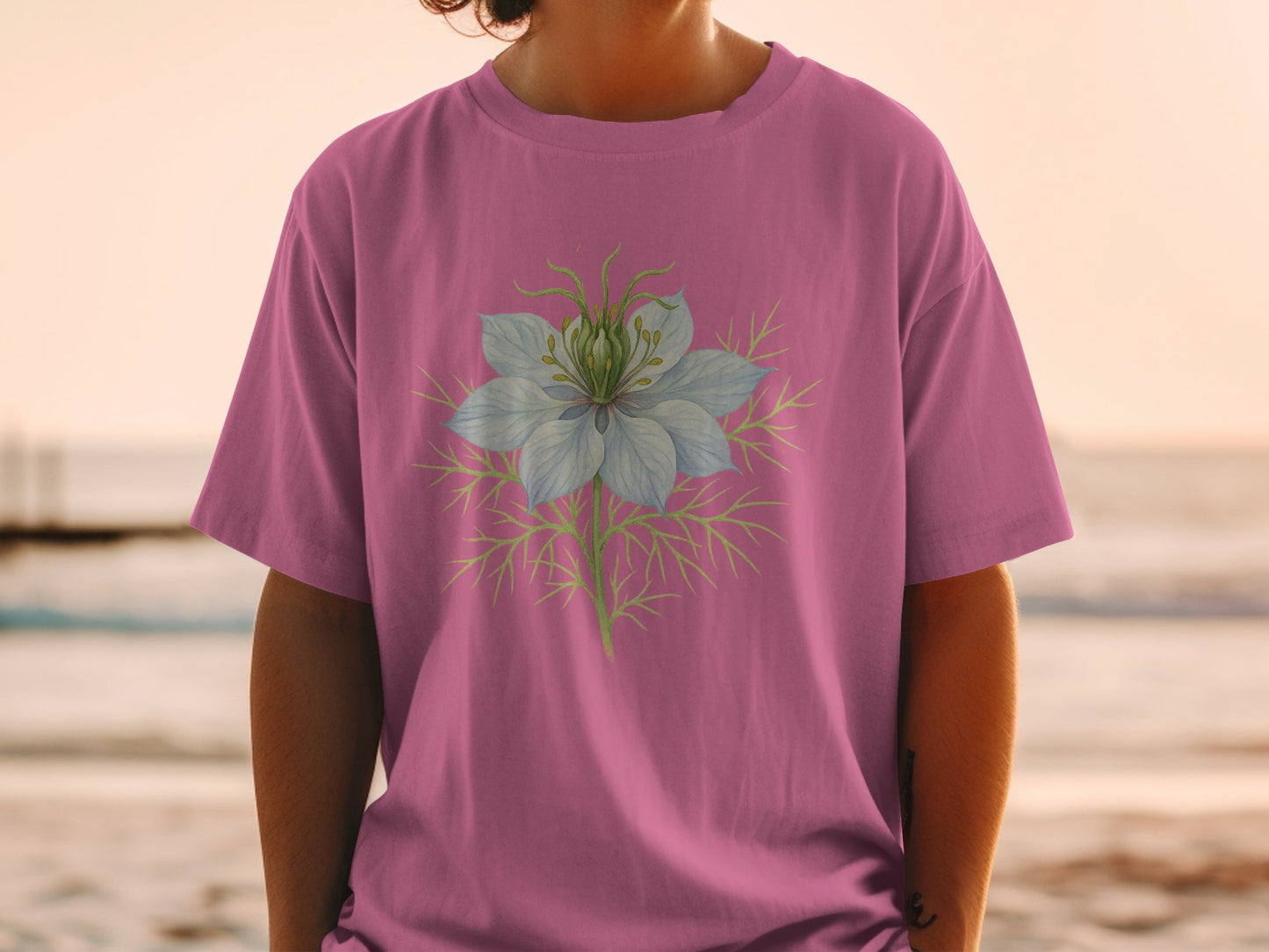 Stylish Pink T-Shirt Featuring a Detailed Flower product