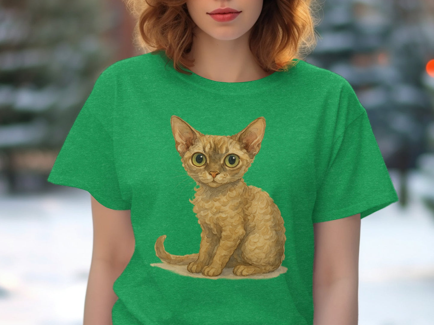 Cute Kitten Illustration on Green T-Shirt product type