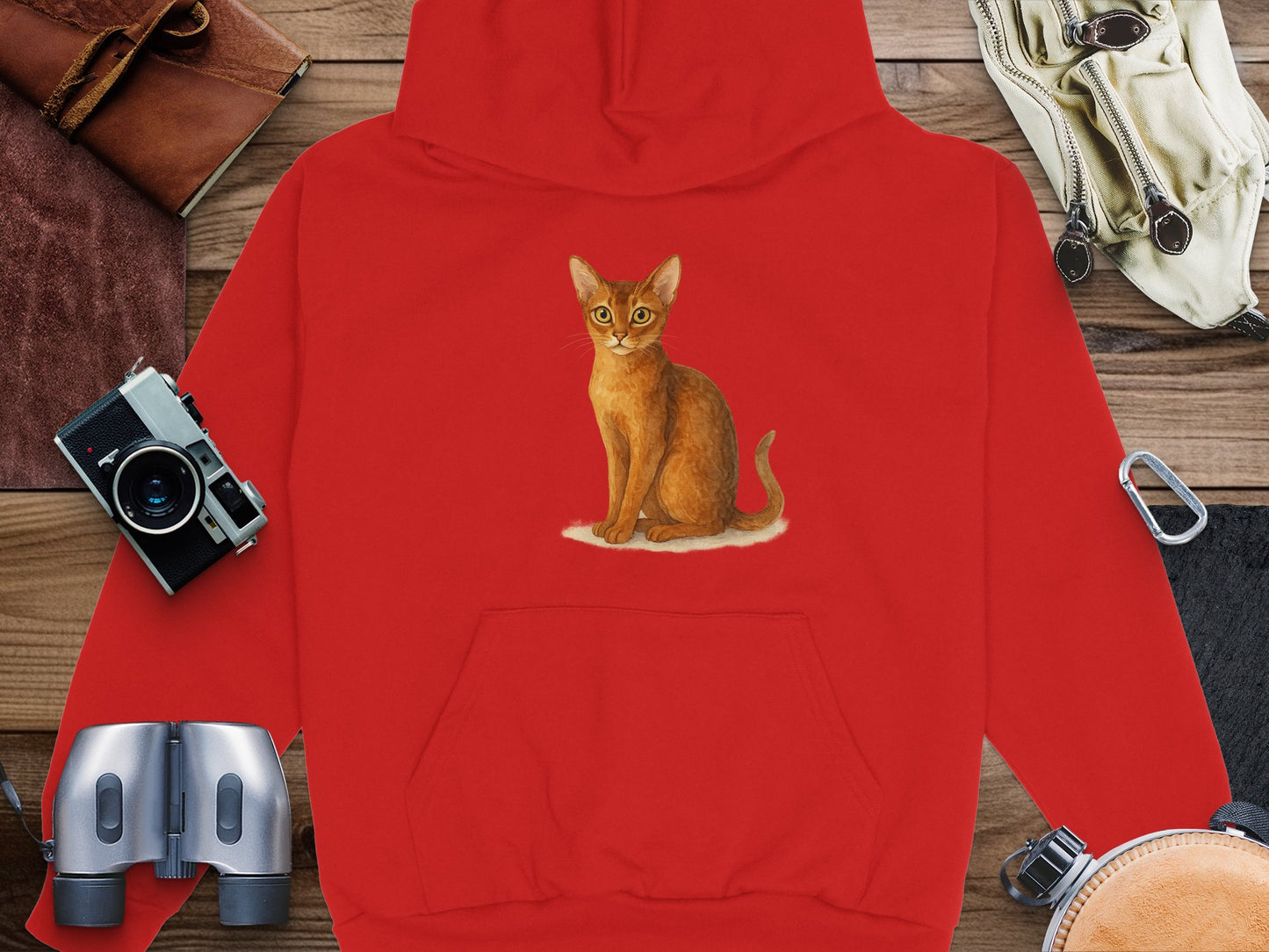 Red Hoodie with Sitting Cat Illustration product type