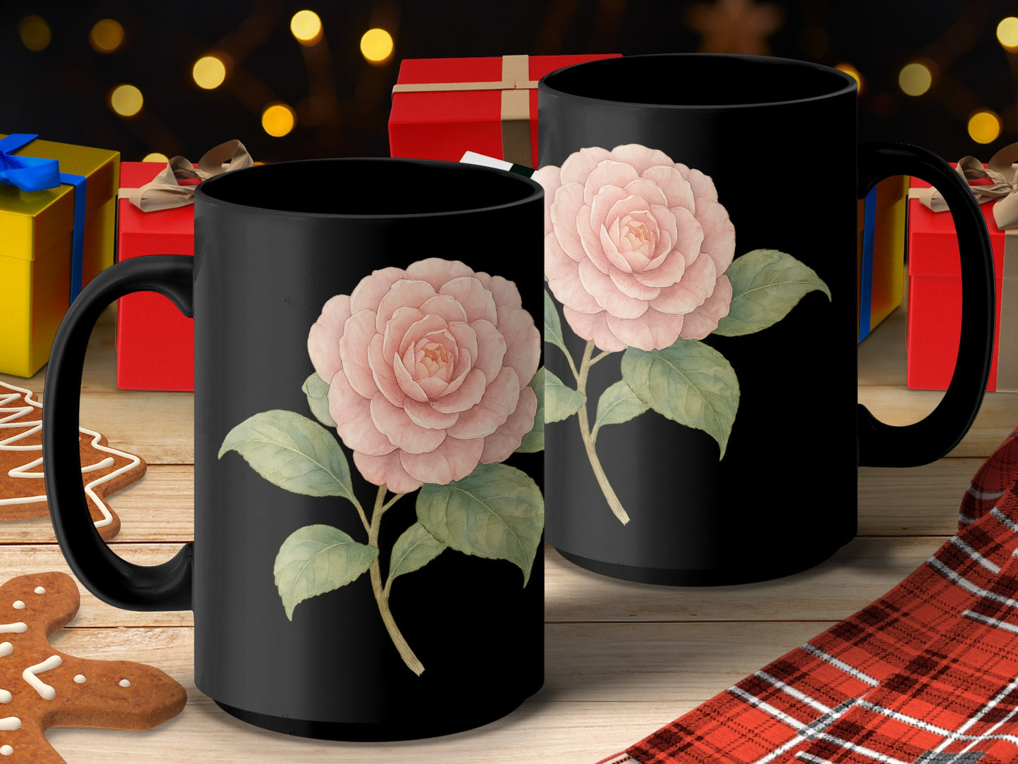 Elegant Floral Design Black Coffee Mug product
