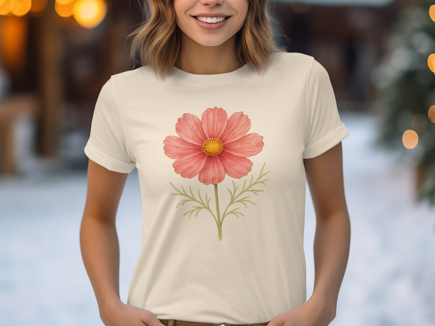 Beautiful Pink Flower Artwork on Womens T-Shirt product