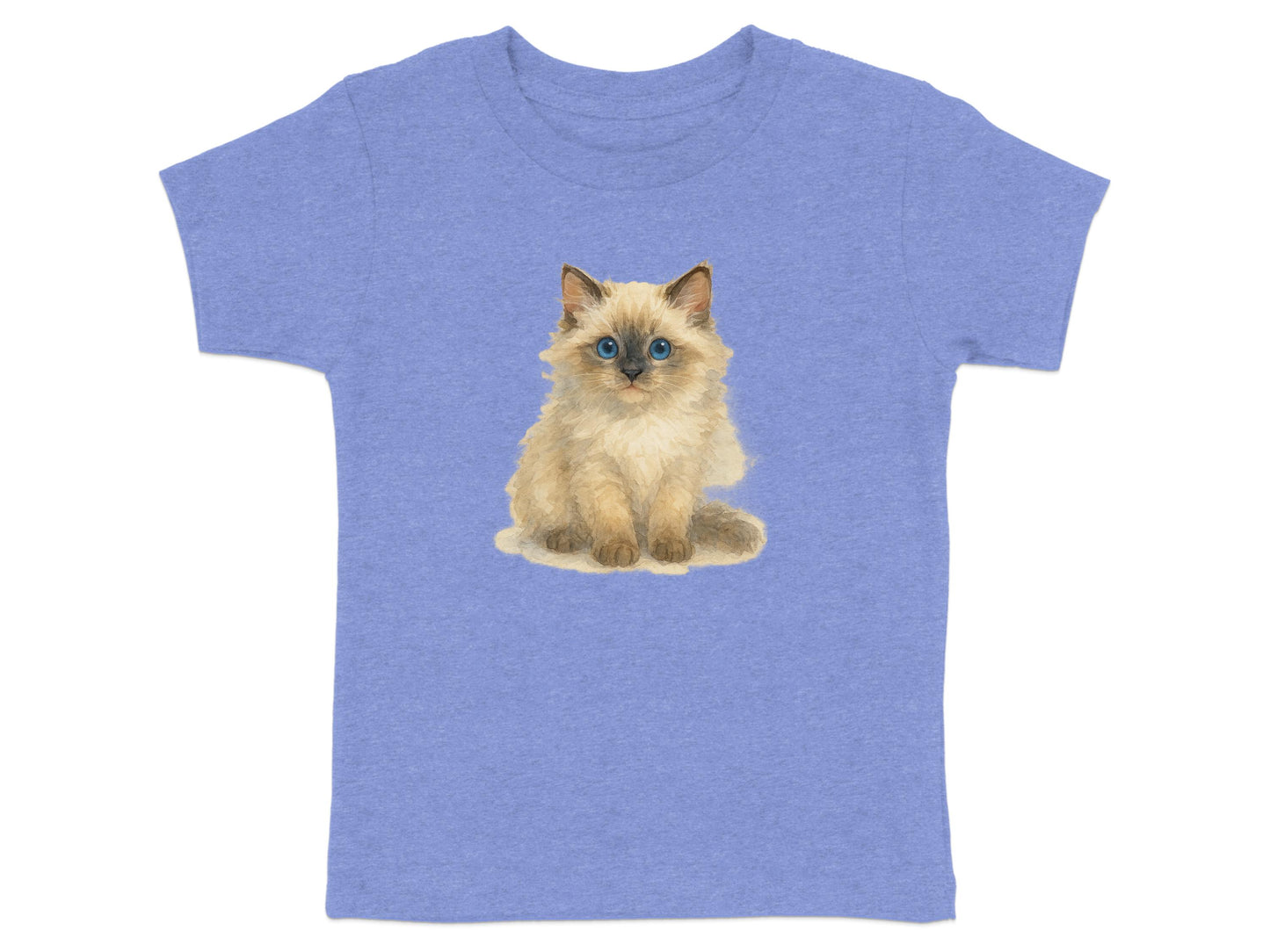 Cute Fluffy Kitten Design on Blue Tee Shirt product type