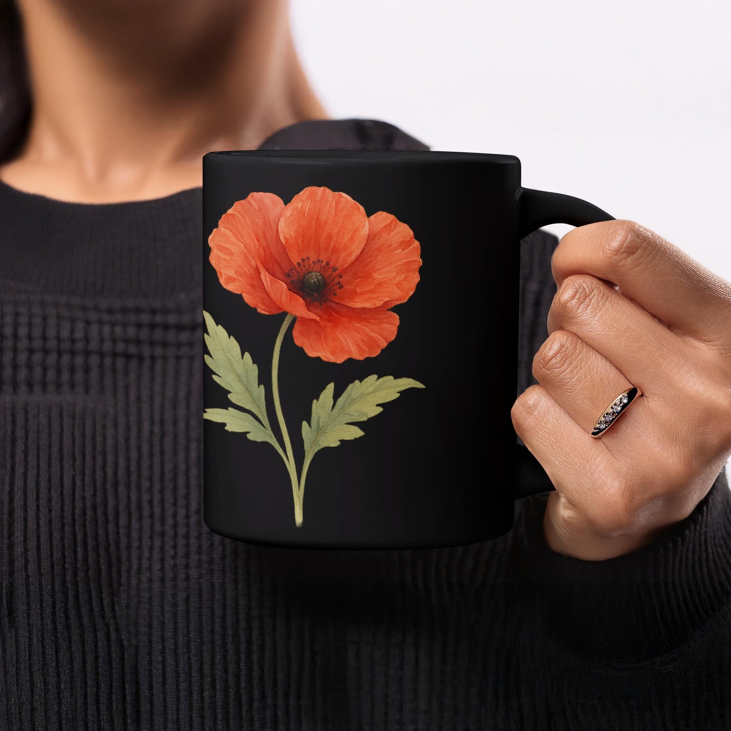 Vibrant Red Poppy Flower Design Black Coffee Mug product type