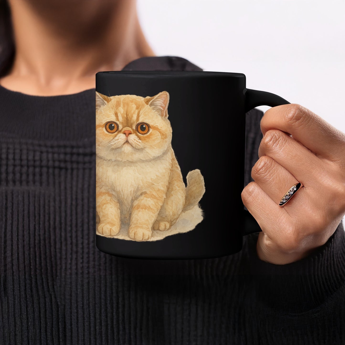 Cute Adorable Cat Illustration Black Coffee Mug product