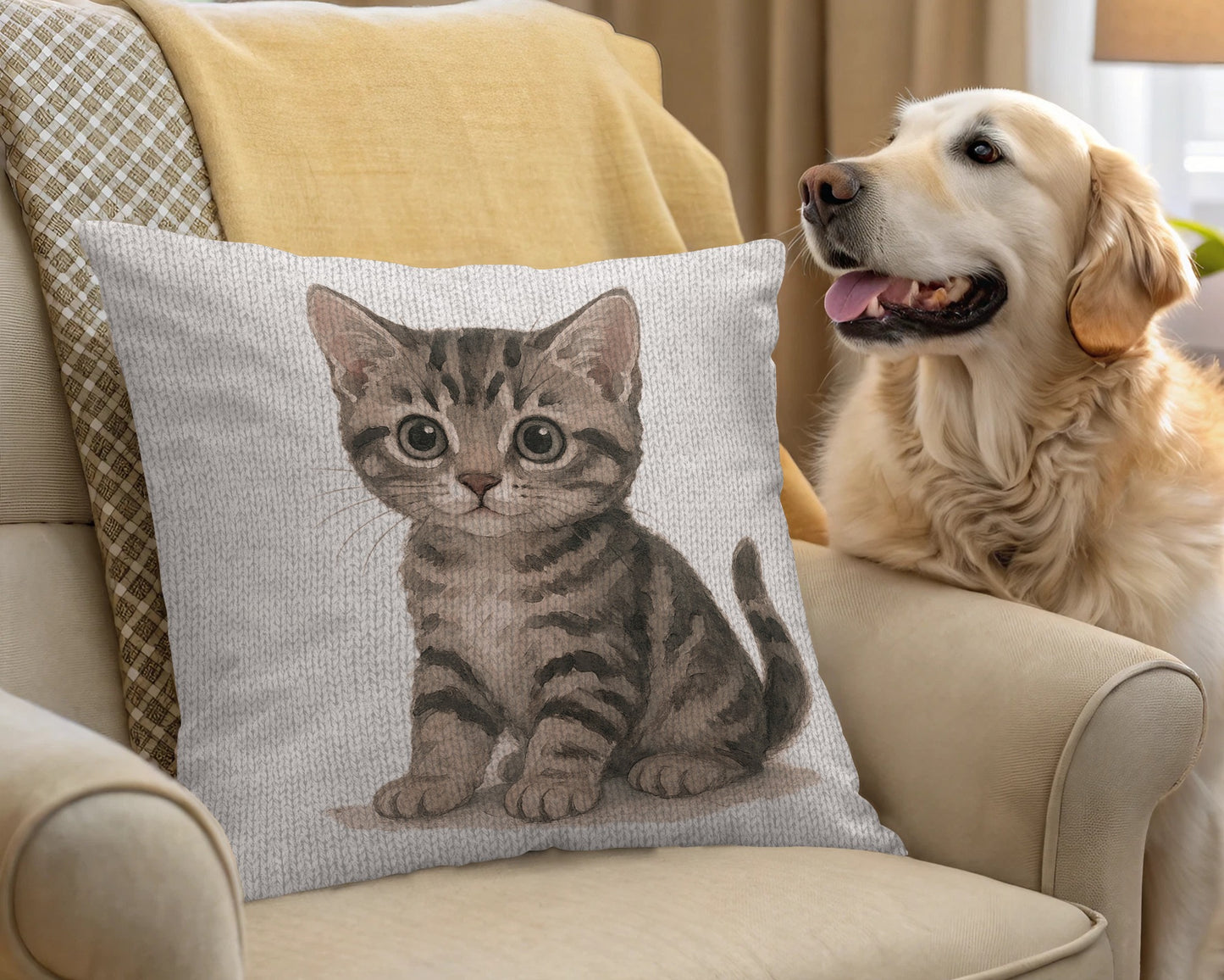 Cute Tabby Cat Print Throw Pillow Home Decor product