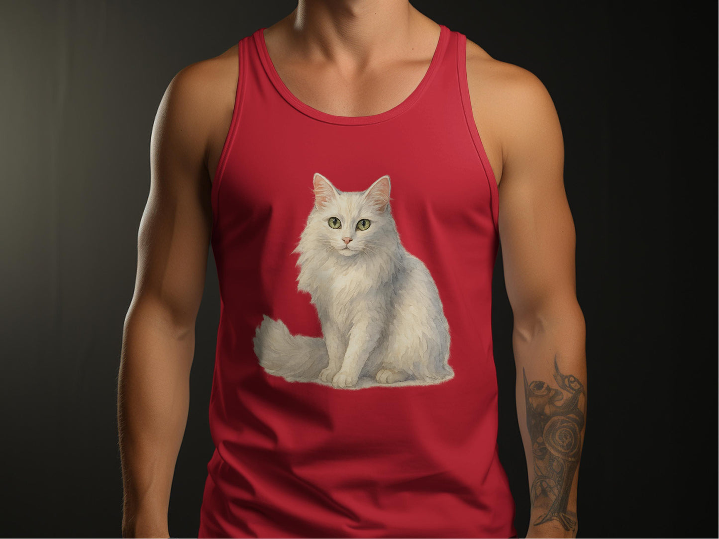 Striking Red Tank Top with White Cat Design product type