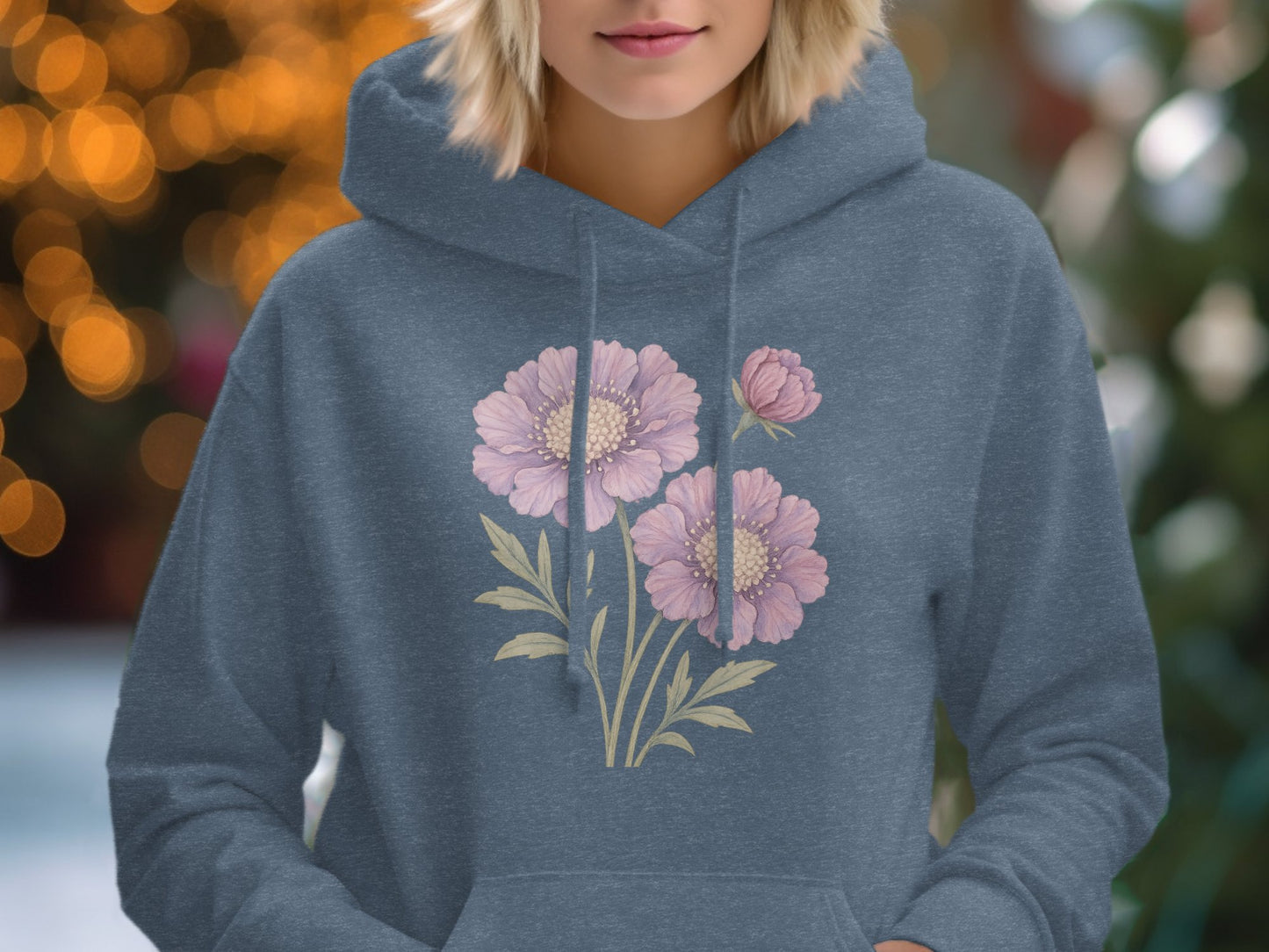 Cozy Floral Design Blue Hoodie Sweatshirt product type