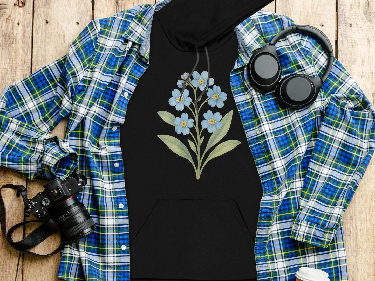 Floral Design on Black Hoodie Trendy Clothing product type