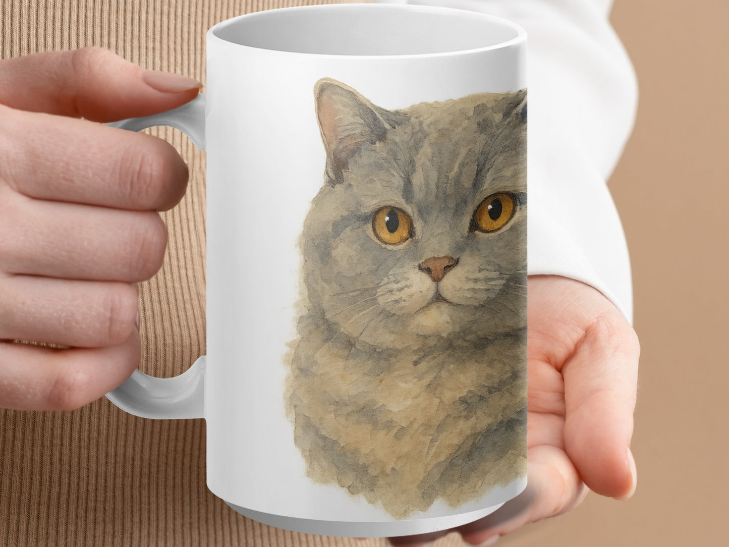 Gray Cat Illustration on White Ceramic Mug product type