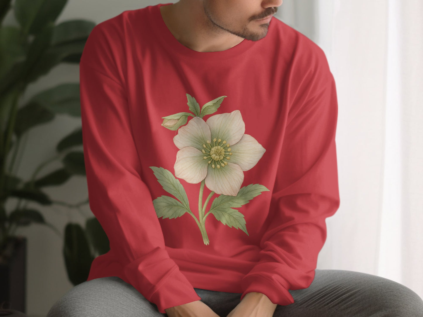 Red Long Sleeve with White Flower Design product type